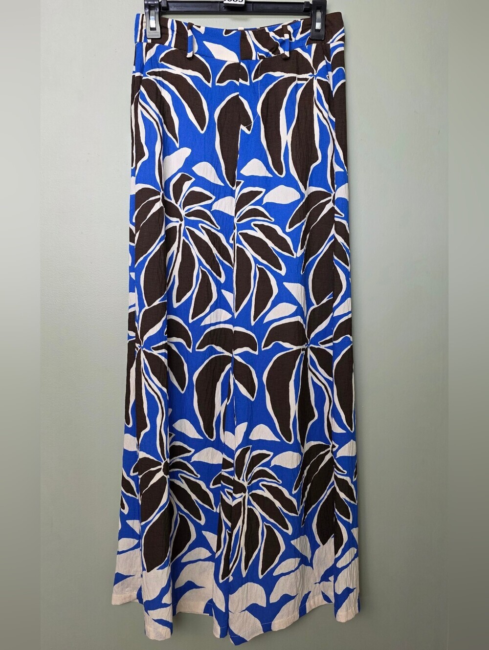 Zara Tropical Palm Print Wide Leg Pants Blue Brown Cream - Size XS - NWOT! - Picture 3 of 15